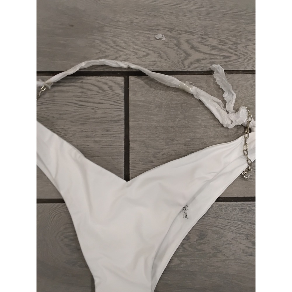 Beach Bunny Serena Tango Bikini Bottom White Chain Detail V-Cut B2207B4 Large - Picture 3 of 6